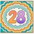 28th Birthday Card, Colourful Retro Number 28 Greeting Card
