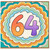 64th Birthday Card, Colourful Retro Rainbow Design