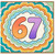 67th Birthday Card, Colourful Retro Rainbow Number 67 Card