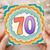 70th Birthday Card, Colourful Retro Rainbow Design