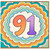 91st Birthday Card, Colourful Rainbow Number 91 Card