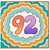 92nd Birthday Card, Colourful Rainbow Style Number 92 Card