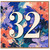 32nd Birthday Card, Floral Abstract Number 32 Card