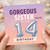 Sister 14th Birthday Greeting Card - To A Gorgeous Sister - Balloon Number 14 Design - Cute Pastel Confetti