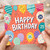 25th Birthday Card, Colourful Balloon Happy Birthday Card