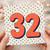 32nd Birthday Card, Bold Number 32 Retro Polka Dot Design
