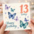 13th Birthday Card, Butterfly Happy Birthday Card
