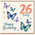 26th Birthday Card, Happy Birthday Butterfly Design