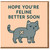 Funny Get Well Soon Card - Hope You're Feline Better Soon - Cat Pun Cartoon - Thinking of You Recovery Card for Friends, Family, Him or Her