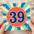 39th Birthday Card, Retro Sunburst Number 39 Design