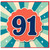 91st Birthday Card, Bold Number 91 Retro Sunburst Design