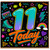 11th Birthday Card, 11 Today Retro Neon Party Card