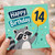 14th Birthday Card, Cute Raccoon Happy Birthday Balloon Card