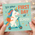 First Day of School Card - Cute Unicorn on Scooter - Kids Back to School Congratulations & Good Luck Greetings Card for Children
