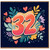32nd Birthday Card, Colourful Floral Hearts Design