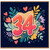 34th Birthday Card, Colourful Floral Heart Design