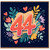 44th Birthday Card, Colourful Floral Heart Design