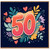 50th Birthday Card, Colourful Floral Hearts Design