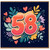 58th Birthday Card, Colourful Floral Hearts Design