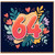 64th Birthday Card, Colourful Floral Hearts Design