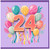 24th Birthday Card, Colourful Balloons and Confetti Design