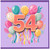 54th Birthday Card, Colourful Balloons and Streamers