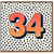 34th Birthday Card, Bold Retro Polka Dot Number Card