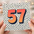 57th Birthday Card, Bold Polka Dot Number 57 Card
