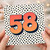 58th Birthday Card, Bold 58 Design with Polka Dot Background