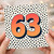 63rd Birthday Card, Large Number 63 Polka Dot Design