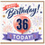 36th Birthday Card, Happy Birthday Today Balloon and Fireworks Design