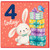 4th Birthday Card, Cute Bunny and Gifts Card
