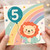 5th Birthday Card, Cute Lion and Rainbow Design