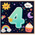 4th Birthday Card, Cute Colourful Number 4 Card