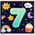 7th Birthday Card, Cute Kawaii Number 7 Design