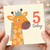 5th Birthday Card, Giraffe Age 5 Today Card