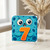 7th Birthday Card, Cute Blue Cartoon Number 7 Card