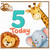 5th Birthday Card, Cute Safari Animals Design