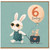 6th Birthday Card, Cute Rabbit Balloon Card