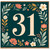 31st Birthday Card, Floral Number 31 Card