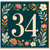 34th Birthday Card, Floral Number 34 Card