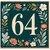 64th Birthday Card, Floral Number 64 Card