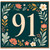 91st Birthday Card, Floral Number 91 Card