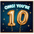 10th Birthday Card, OMG You're 10 Gold Balloon Design