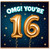16th Birthday Card, OMG You're 16 Balloon Design