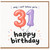 31st Birthday Card, Happy Birthday Balloon Card for 31 Year Old
