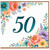50th Birthday Card, Floral Teal Number 50 Elegant Botanical Design