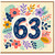 63rd Birthday Card, Colourful Floral Number 63 Card