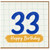 33rd Birthday Card, Blue Number 33 Happy Birthday Card