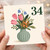 34th Birthday Card, Floral Vase Design